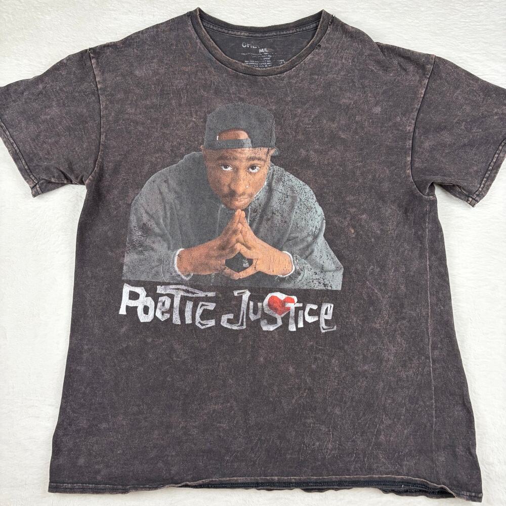 Tupac Poetic Justice Graphic T Shirt Mens M/L Acid Wash Oversized Hip Hop Tee